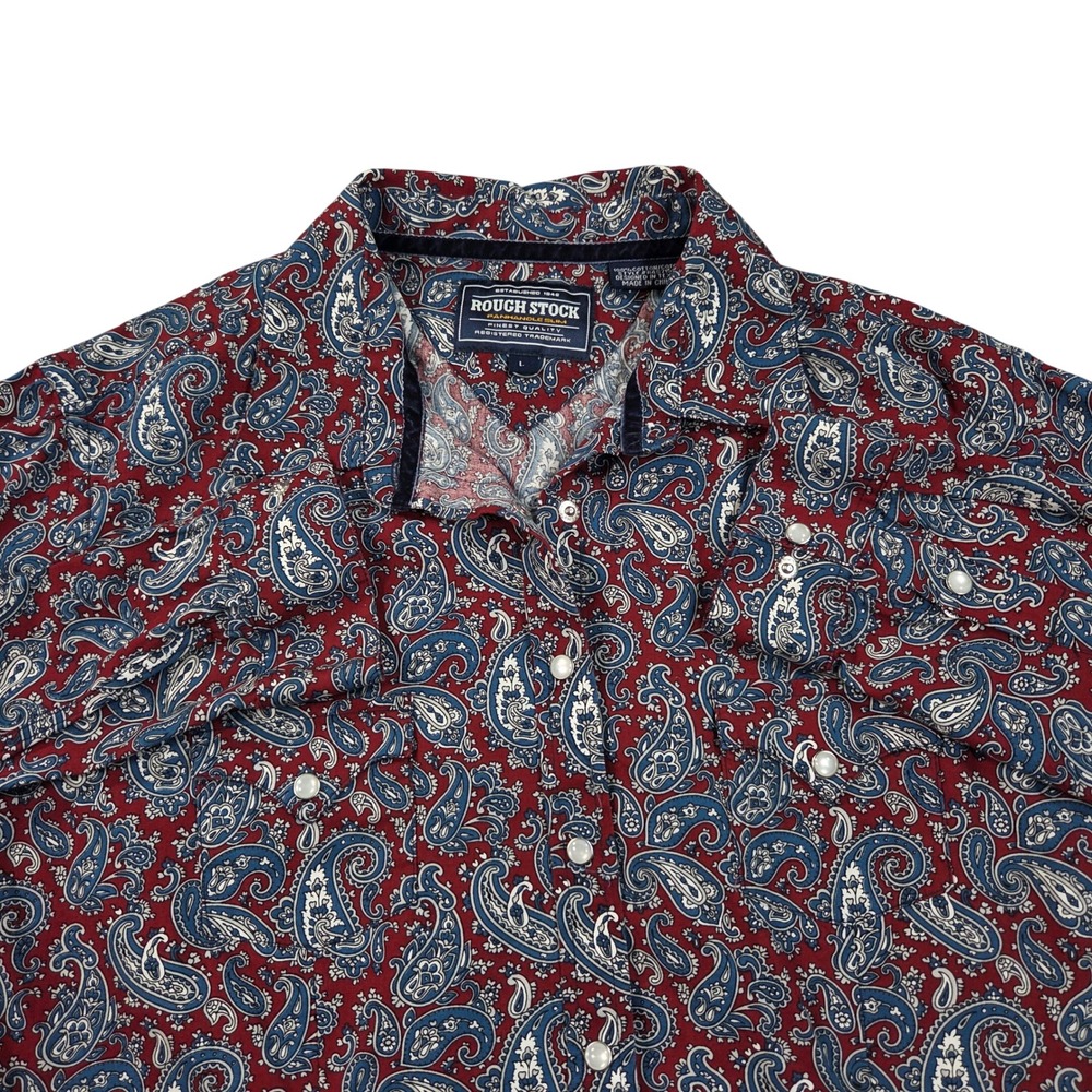 Rough Stock Panhandle Slim Mens Shirt Large Red Paisley Western Pearl Snap